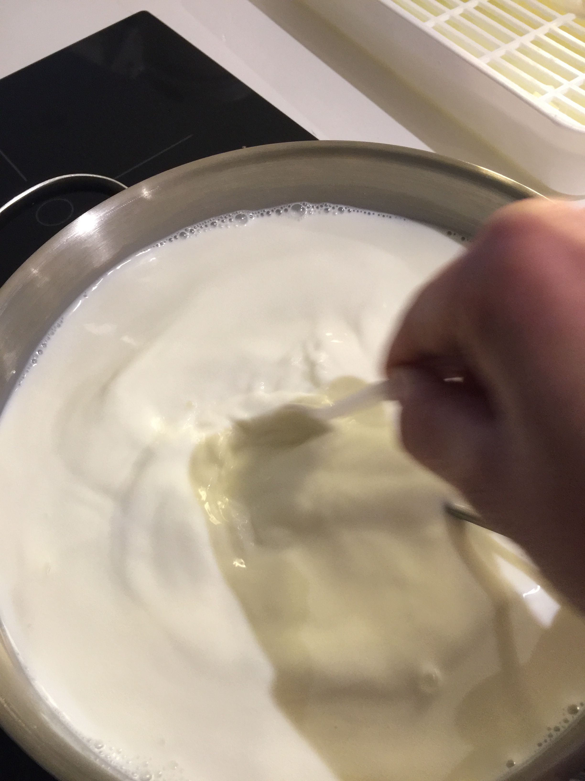 Termómetro en la leche con microgrumos